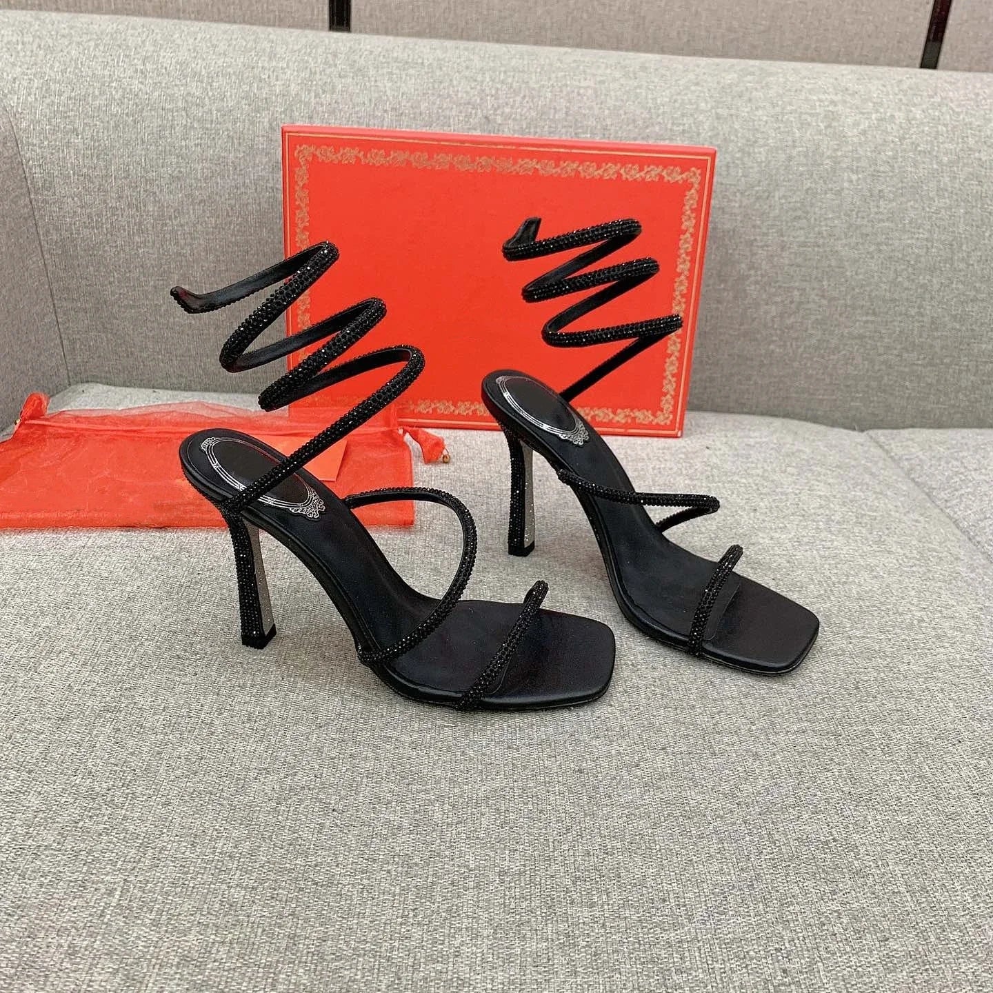 Crystal Snake Rhinestone Stilettos - Luxury Open Toe Heels