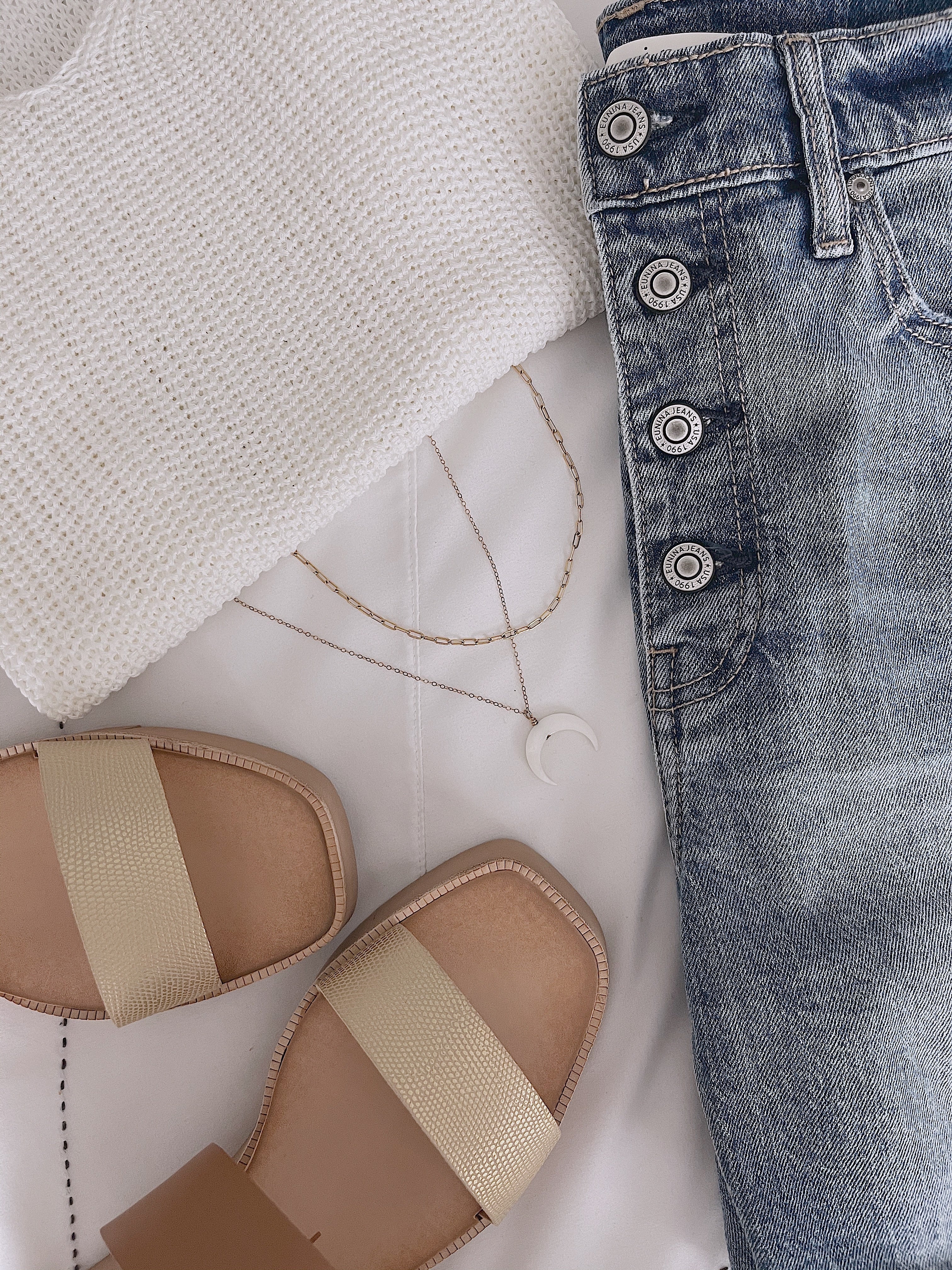 Necklace Duo- Crescent Moon + Paperclip Chain