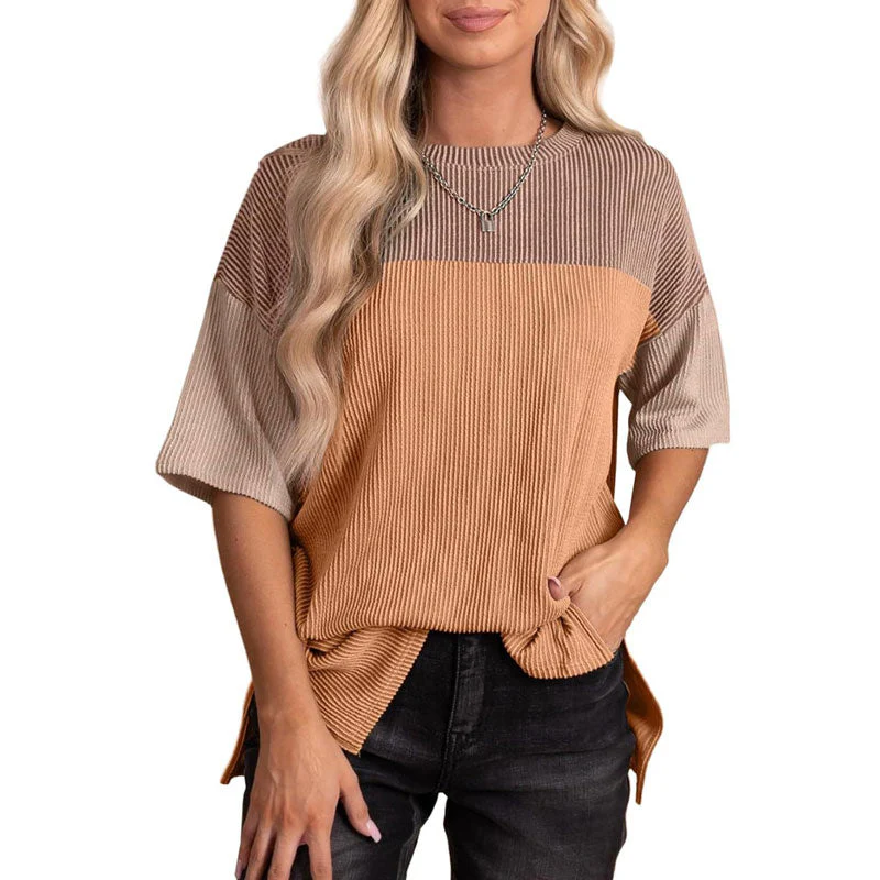 Short Sleeve Crewneck Color Block Shirt